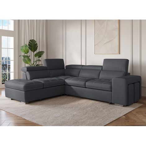 Canapé d'angle convertible en tissu gris DAVON - angle gauche (1/5)