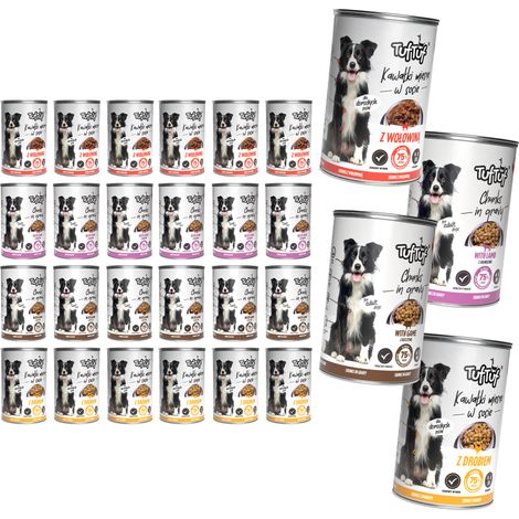 Comida húmeda para perros TufTuf, mezcla de sabores, lata de 24 x 415 g, trozos en salsa. (1/5)