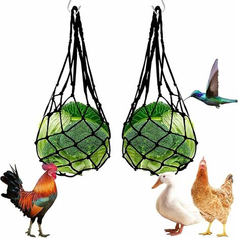 royaluxe - Distributeurs de Nourriture pour Foin, Nylon Poulet Fruits et Légumes Sac en Filet Râtelier à Foin, Lapin, Poulailler Réutilisable 57cm  2Pcs Noir