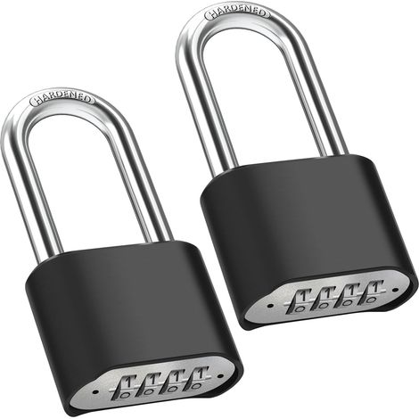 2PCS Cadenas Code 4 Chiffres, 52mm Cadenas Extérieur Etanche, Robuste et Antivol, 8mm Loquet Cadenas à Combinaison, Exterieur Serrure Porte de Garage, pour Cours, Porte, Clôture, Casier - Long (1/5)