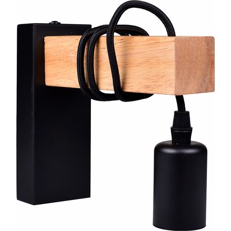 APPLIQUE DA PARETE IN METALLO NERO CON ATTACCO E27 - DESIGN INDUSTRIALE CON CORPO IN LEGNO IDEALE PER ILLUMINAZIONE INTERNA (1/5)
