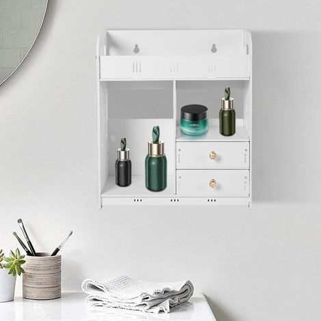 Wall Bathroom Storage Cabinet, Countertop Storage Cabinet with Two Drawers Storage Rack for Living Room Kitchen Entryway Small Space (1/5)