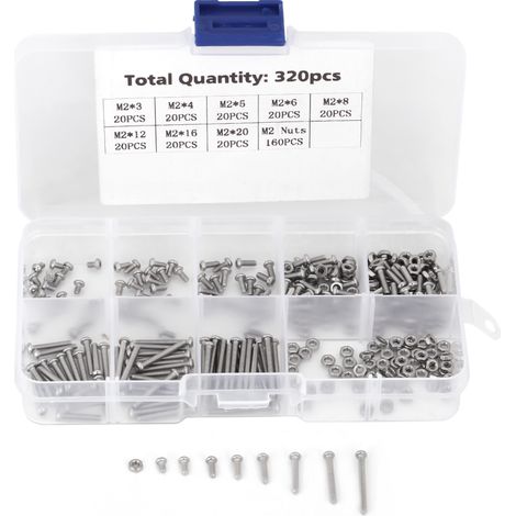 320pcs M2 Machine Screws Set Fasteners for Laptop/Hard Disk/Keyboard/Phone/PC