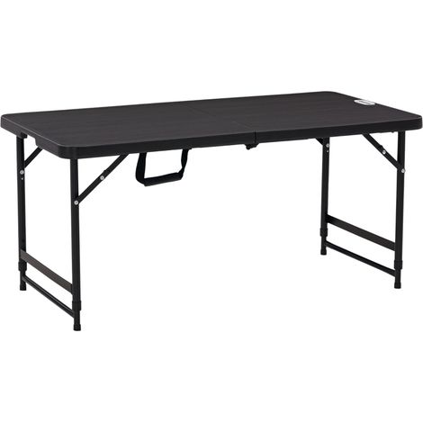 Table de jardin pliable Outsunny pour 4 personnes, hauteur réglable aspect bois gris/noir, dimensions 118×60×74 cm, robuste et pratique pour terrasse et balcon (1/5)