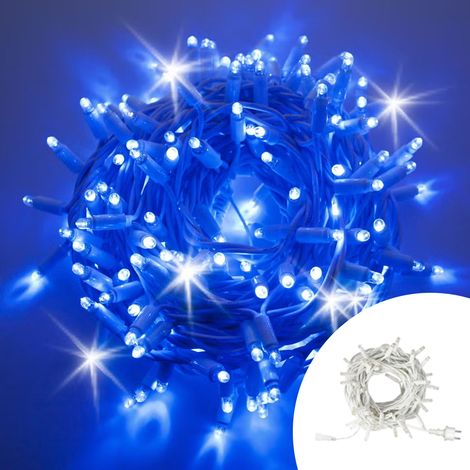 Catena di luci 10 metri 100 MaxiLed Reflex Professionale prolungabile Blu fisso e Freddo intermittente con cavo bianco da esterno Wisdom (1/5)