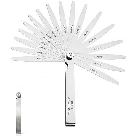 17 Lames Jauge d’Épaisseur, Jeu de Cales d’Épaisseur Pliable en Acier Inoxydable 0,02 à 1,00 mm, Outil de Mesure Métrique pour Soupapes, Bougies, Pistons, Freins et Moteur (1/5)