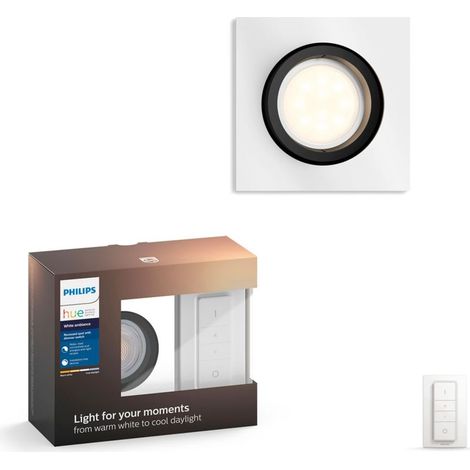 Philips Hue – Lámpara inteligente, Hue Milliskin, Foco Empotrable LED Inteligente, Luz Blaca de Cálida a Fría, Compatible con Alexa y Google Home, Color Aluminio