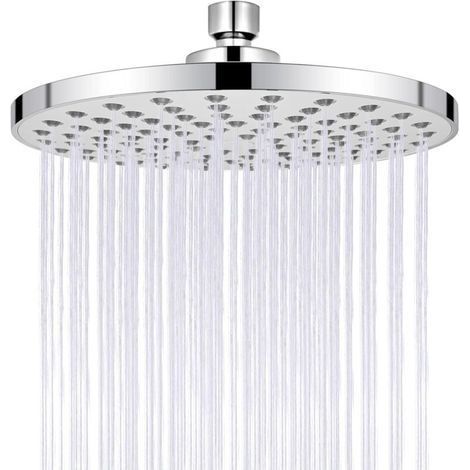 Pommeau de douche haute pression de 8 pouces, aspect chromé moderne de luxe rond, buses en silicone, pommeau de douche réglable rond (1/5)