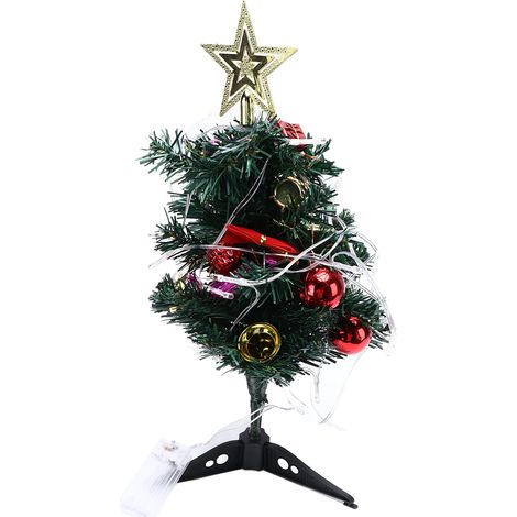 Mini Arbre de Noël de Table 19,6 Pouces avec Guirlandes Lumineuses Multicolores et Ornements à Accrocher pour Décoration DIY
