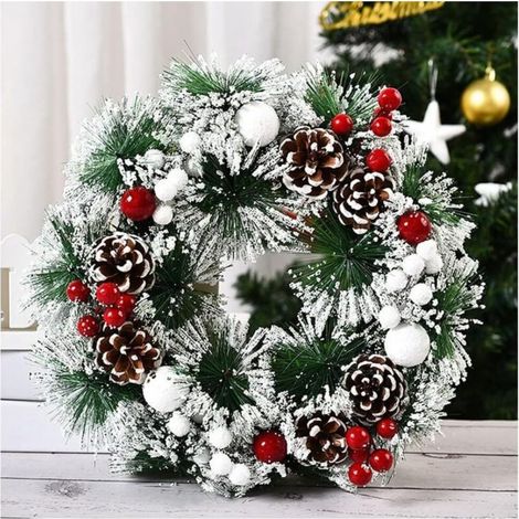 Couronne de Noël sur la porte d'entrée, décoration de porte suspendue, couronne de maison et de vacances, couronne de Thanksgiving, décoration murale de Noël, arc de Noël, flocon de neige. (1/4)