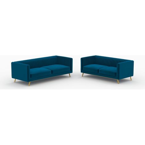 Conjunto de sofás Gatsby en terciopelo azul de 5 plazas