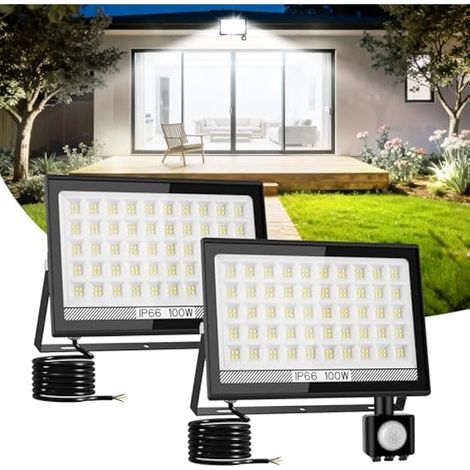 100W Projecteur LED Extérieur Detecteur de Mouvement, 11000LM 6000K 200 Leds Eclairage Exterieur avec Detecteur, IP66 Étanche Spot Led Extérieur pour Jardins, Garage, Arrière-cour, 2 Pièces (1/3)