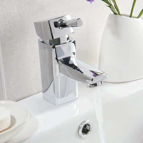 Rae Basin Mixer Tap With Bath Filler Tap Option Bathroom Chrome Square Style, Without bath filler (1/5)