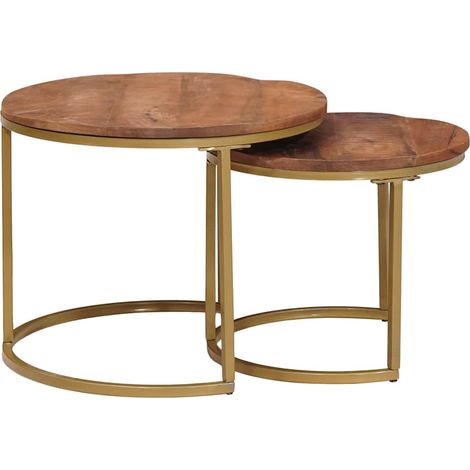 Tables basses gigognes 2 pcs Table de salon Table de café Bois de mangue massif et acier (1/4)