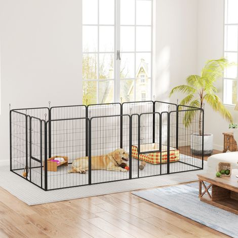 Recinto per cani a 12 pannelli, alto 100 cm, con porte per uso interno ed esterno, nero.