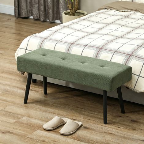 Banc banquette bout de lit rembourré en velours côtelé et pieds en acier noir charge 220 Kg 100 x 36 x 45 cm vert (1/5)