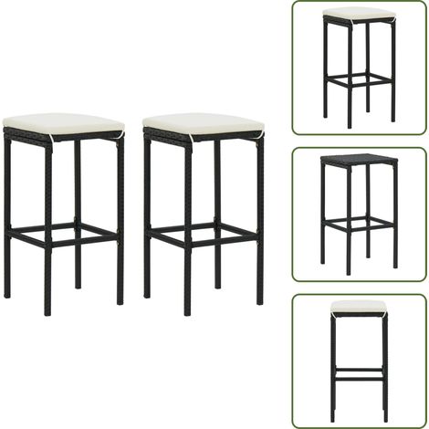 Tabourets de bar avec coussins lot de 2 noir résine tressée - Tabouret De Bar - Tabourets De Bar - Chaise De Bar - Chaises De Bar - Mobilier De Cuisine