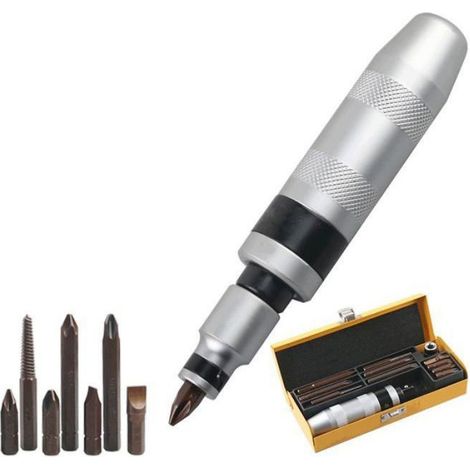 12Pièces Kit Tournevis a Frapper,1/2"Manuel Impact Driver Avec 11 Pièces Mèches(Plat,Cruciforme,Hexagonale)pour Attaches Rouillées (1/4)