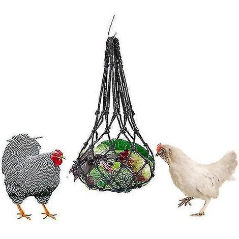 Distributeur de foin (1 pièce), sac en filet en nylon pour fruits et légumes, râtelier à foin réutilisable pour poules, canards, oies et pintades. Convient également pour les lapins et autres oiseaux. (1/5)
