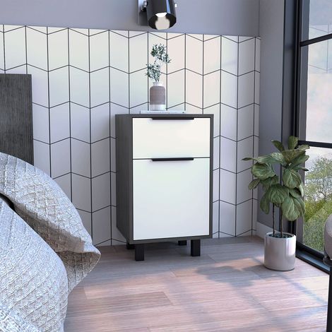 Table de chevet Kaia Z, avec un tiroir 41.2CM L X 36.3CM P X 70CM L X 70CM H Chêne gris / Blanc (1/4)