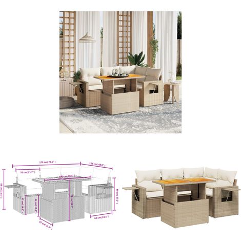 5-tlg. Garten-Sofagarnitur mit Kissen Beige Poly Rattan - Gartenmöbel Set - PE-Rattan Möbel - Outdoor Lounge - Terrassenset - Gartenlounge - Home & Living (1/3)