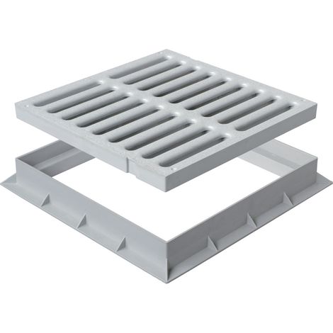 Grille de sol PVC légère avec cadre anti-choc 234 x 234 mm - Résistance 16KN - Gris - First Plast (1/4)