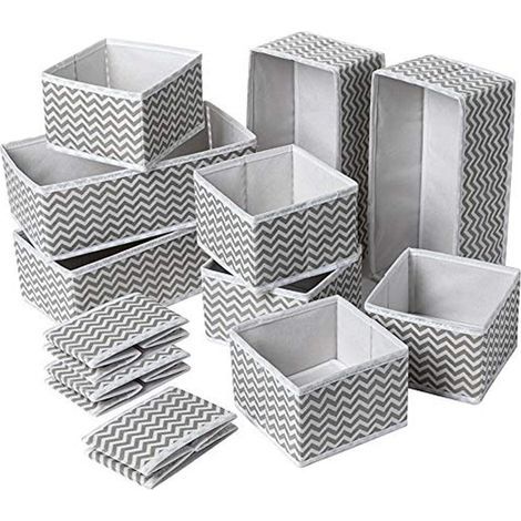 (12 Pièces,Gris) Lot de 12 Organisateur de Tiroir Pliable Non tissé pour sous vètements, Soutien Gorges, Cravates, Chaussettes Boîte de Rangement à Compartiment Gain de Place (1/5)