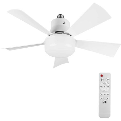 Ventilador de techo con luz y mando a distancia, bombilla LED regulable E27/E26, temporizador, 5 aspas, silencioso, 3 velocidades, ideal para dormitorio, salón, residencia de estudiantes, cocina u ofi