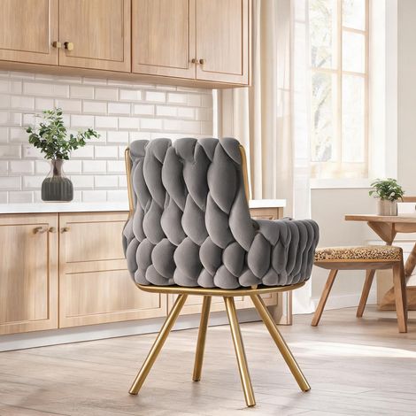 Fauteuil velours gris avec piètement métal ensemble de 6 (1/5)