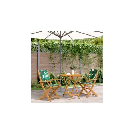 Ensemble de bistro 3 pcs motif de feuilles tissu et bois massif (1/5)