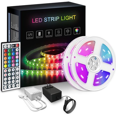 Bande LED 10M Bluetooth(5M2PCS),  Ruban Lumineux LED SMD 5050 RGB Multicolore avec Télécommande à Infrarouge 44 Touches + Alimentation 12V, Kit de Bandeau LED Flexible pour Décoration Maison [Classe é