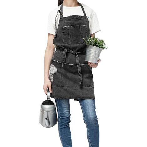 Verstellbare Matratzenschürze aus Denim, 5 Taschen, Unisex, stylische Denim-Schürze, geeignet für Cafés, Lounges, Bars und Küchen - dunkelblau. (1/5)