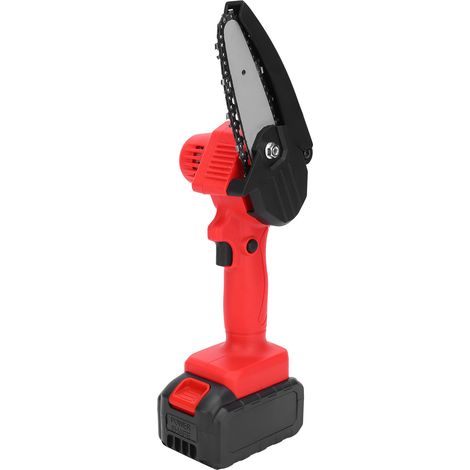 Scie à chaîne électrique 21V batterie lithium, tronçonneuse sans fil pour jardin et bûcheronnage, rouge, chargeur AC 100-240V, prise UE, coupe-bois portable (1/5)