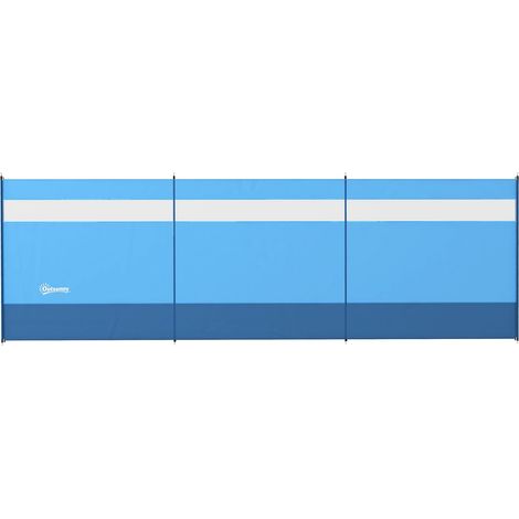 Windschutz faltbar Camping Sichtschutz mit Lichtquellenfenster Heringen Seilen Windfang Zaun Strandwindschutz Strandschutz für Camping Garten, Strand, Terrasse 440 x 140 cm Blau Aosom