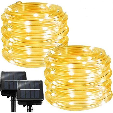 de guirlandes lumineuses solaires d'extérieur - LED modes Tube étanche Fil Pour jardin clôture terrasse chaud Lot 2 100 8 cuivre Blanc (1/5)