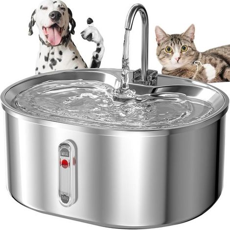 Bebedero para gatos, 3,2 L, Adaptador incluido, Acero inoxidable, Dispensador de agua automático, Dispensador de agua silencioso, Plateado (1/5)