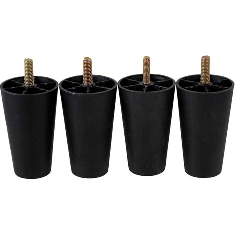 Quatre pieds de meubles noirs, arrondis et fuselés, 98 x 60 x 39 mm, adaptés aux canapés, lits et tables. (1/5)