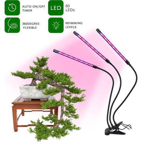 Lampe Croissance pour Plantes, Lampe Horticole Chronométrage AUTO ON/OFF, Lampe Végétale à Deux Têtes, Intérieuravec LED Plante Elèvent Lumière avec 60 LED, pour Plante Ver (1/5)