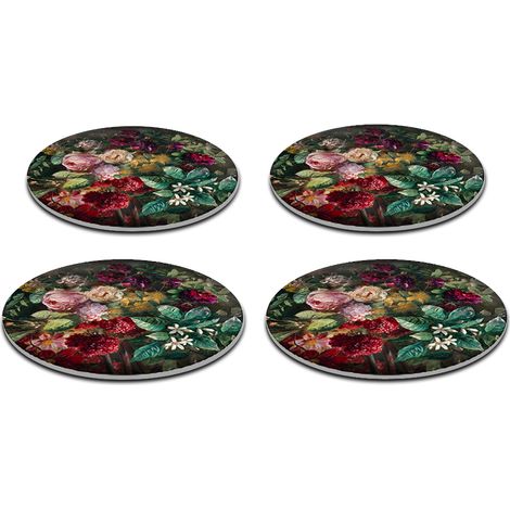 Juego de 4 manteles individuales redondos de 33 cm - fieltro grueso de 4 mm, resistente al calor, decorativo, estampado Bouquet - Bertoni (1/5)