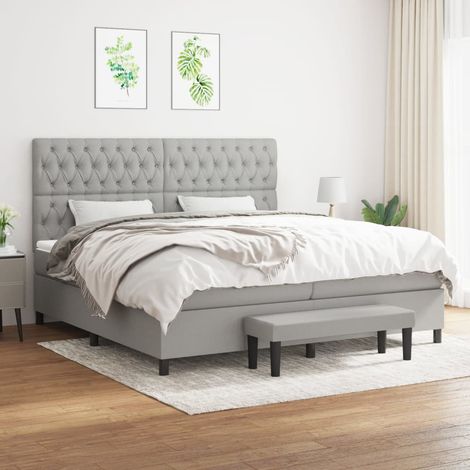 Lit adulte,Lit avec Sommier et Matelas confortable pour Chambre,Ensemble Lit à sommier tapissier Gris clair 200x200cm Tissu -BVN95443 (1/5)