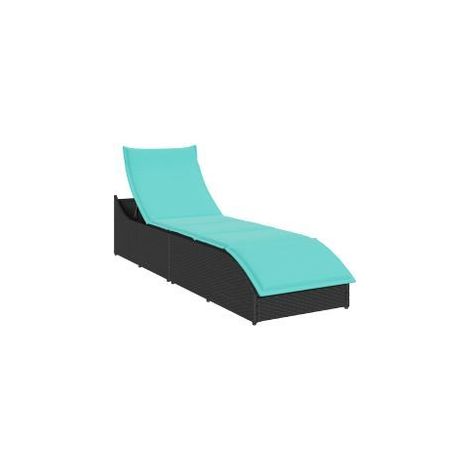 Chaise longue pliante coussin et rangement noir résine tressée (1/5)