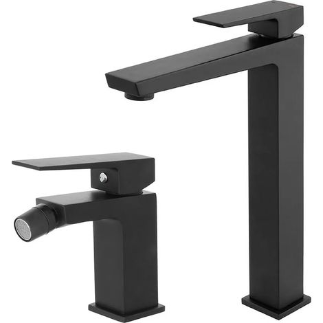 Set di rubinetti lavabo alto e bidet nero opaco con piletta Kubo (1/5)