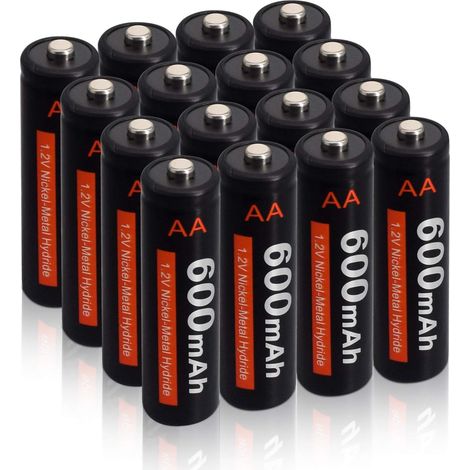 AA Piles Rechargeables, Paquet de 16 Piles Ni-MH 600mAh 1.2V à Faible Autodécharge pour Lampes Solaires de Jardin (1/5)