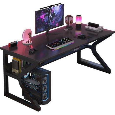 Bureau Gaming ordinateur métal étagères rangement compact maison bureau Noir 80x50x75 cm (1/5)