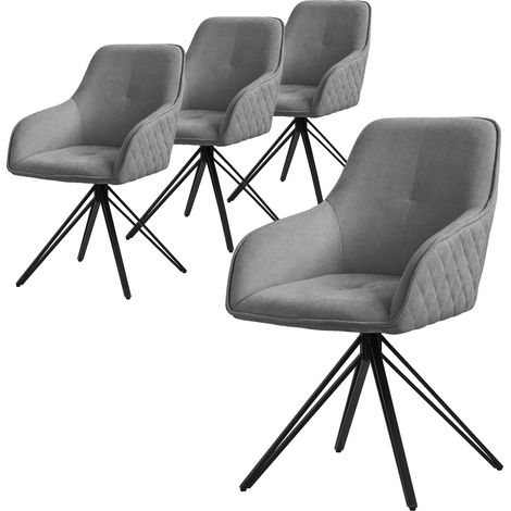 ML-Design Esszimmerstühle drehbar 4er Set, Textil Webstoff, Grau, Wohnzimmerstuhl mit Armlehne/Rückenlehne, 360° Drehstuhl, Polsterstuhl mit Metallbeine, Ergonomische Sessel, Küchenstuhl Loungesessel