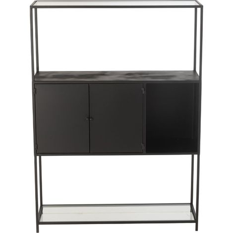 Etagère 2 portes 90x26x126 cm en métal noir et verre - METTI (1/5)