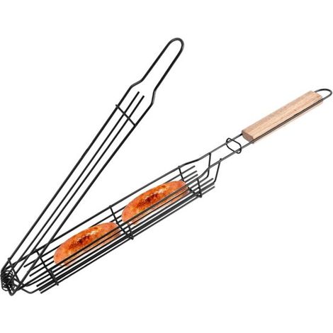 Panier à brochettes enroulable, facile à utiliser, en métal robuste, longueur 44 cm, couleur bois (1/5)