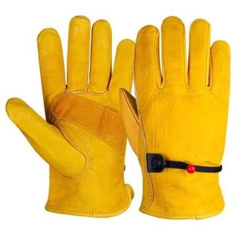 Gants de Jardinage en Cuir pour Hommes et Femmes, Paire de Gants de Travail Résistants aux Perforations pour Chauffeurs, Coupe, Construction, Soudure, Stockage (L, Jaune) (1/5)