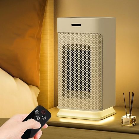 Radiateur soufflant, radiateur électrique PTC avec télécommande et lumière, 3 modes, adapté au bureau à domicile