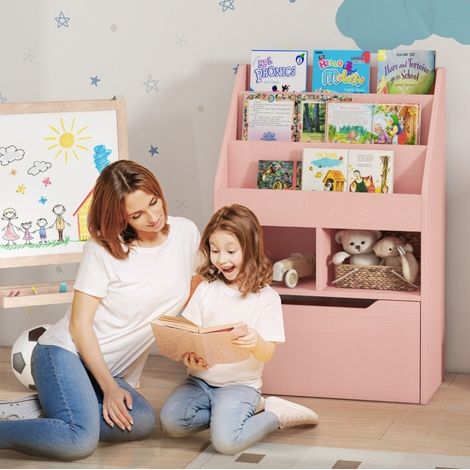 Bibliothèque enfant rose 60 x 29,9 x 90 cm avec tiroir et sécurité anti-basculement (1/5)